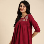 Floral Embroidered Thread Work Pleated Kurti